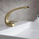 Modern Single Hole 1-Handle C-Shaped Curved Spout Bathroom Sink Faucet with Pop Up Drain in Brushed Nickel