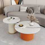 2 Pieces Modern Round Coffee Table Set in White & Red & Gray