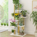 59,1" moderner Leiter 7-stufiger Pflanzenständer in Gold &amp; Weiß