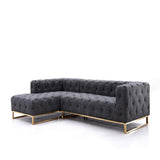 94.5 "Soft couché en velours tufted moderne SOFFE SOFFE 3 plants Sectionnel Gray Base Gold