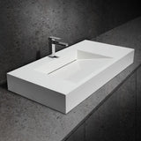 101,6 cm großes, wandhängendes Steinharz-Badezimmer-Waschbecken mit Rampe in mattem Weiß