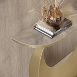 39,4" Schmaler Konsolentisch Eingangstisch aus grau gesintertem Stein mit halbmondförmigem Stahlsockel
