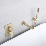 Ultramodern Brushed Gold Wall Mounted Swirling Tub Filler Faucet with Hand Shower