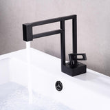 Single Handle Black Geometric Bathroom Sink Faucet Single Hole Solid Brass Architectural Design