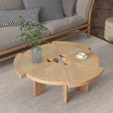 31.5" Farmhouse Wooden Coffee Table with Rattan Top Accent Table