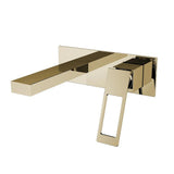 Modern Brushed Gold Wall Mount Bathroom Sink Faucet Solid Brass