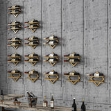 Estante para botellas de vino montado en la pared dorado Estante para vino colgante de metal para 12 botellas de 6 piezas