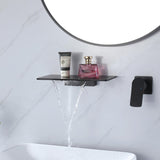 Waterfall Wall Mount Matte Black Single Handle Bathroom Sink Faucet Solid Brass