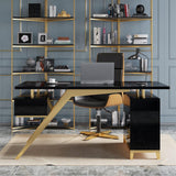 55" Ultra Modern White and Gold Computer Writing Desk with Storage & Drawer