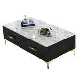 51.2" Rectangular Marble Top Coffee Table with 4 Storage Drawers Stainless Steel Legs