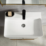 61 cm, modernes, weißes, schwimmendes Schubladenregal, integriertes Einzelwaschbecken aus Keramik
