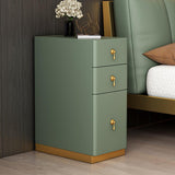 Off White 3-Drawer Nightstand Narrow Bedside Table with Faux Leather Upholstery