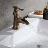 Single Hole Single Handle Waterfall Bathroom Sink Faucet Solid Brass in Antique Brass