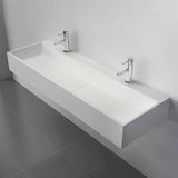 47 Inch Wall-Mount Double Sink Stone Resin Matte White Trough Bathroom Sink