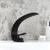 Modern Single Hole 1-Handle C-Shaped Curved Spout Bathroom Sink Faucet with Pop Up Drain in Brushed Nickel