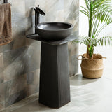 Gray Square Pedestal Sink Gaolin Round Vessel Sink without Drain & Faucet