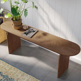 Farmhouse 51" Dining Bench Oval Solid Wood in Walnut Double Pedestals