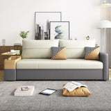77" Beige & Gray Sleeper Sofa with Lift Top End Table Convertible Sofa Bed with Storage