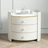 Modern Nightstand Solid Wood Nightstand Round Side Table Beige Nightstand with 3 Drawers