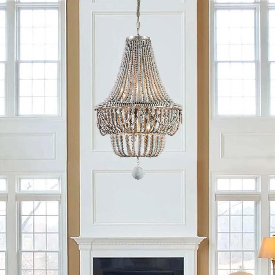 ウッド　グレー ビーズシャンデリア モダンデザイン ウッド グレー ビーズシャンデリア モダンデザイン ウッド グレー