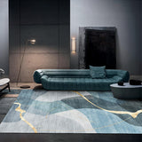 5' x 8' Light Luxury Modern Style Retangular Blue &amp; Gold Florid Area Rug