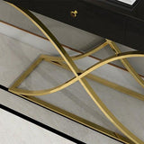 Mesa consola negra con cajón Mesa de entrada Contemporánea para pasillo X Base dorada