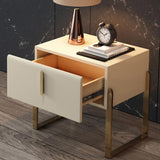 Modern Nightstand Off White Leather Upholstery 1-Drawer Bedside Table