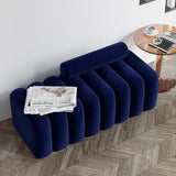 Modern Line Tufted Bench Upholstered Bench with Round Back Blue