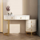 Modern White Makeup Vanity Expandable Upholstered Dressing Table with 5 Drawers in Gold