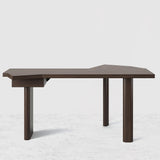 60" Japandi Walnut L-Shape Writing Desk with 1 Drawer Wood Corner Desk Irregular Top