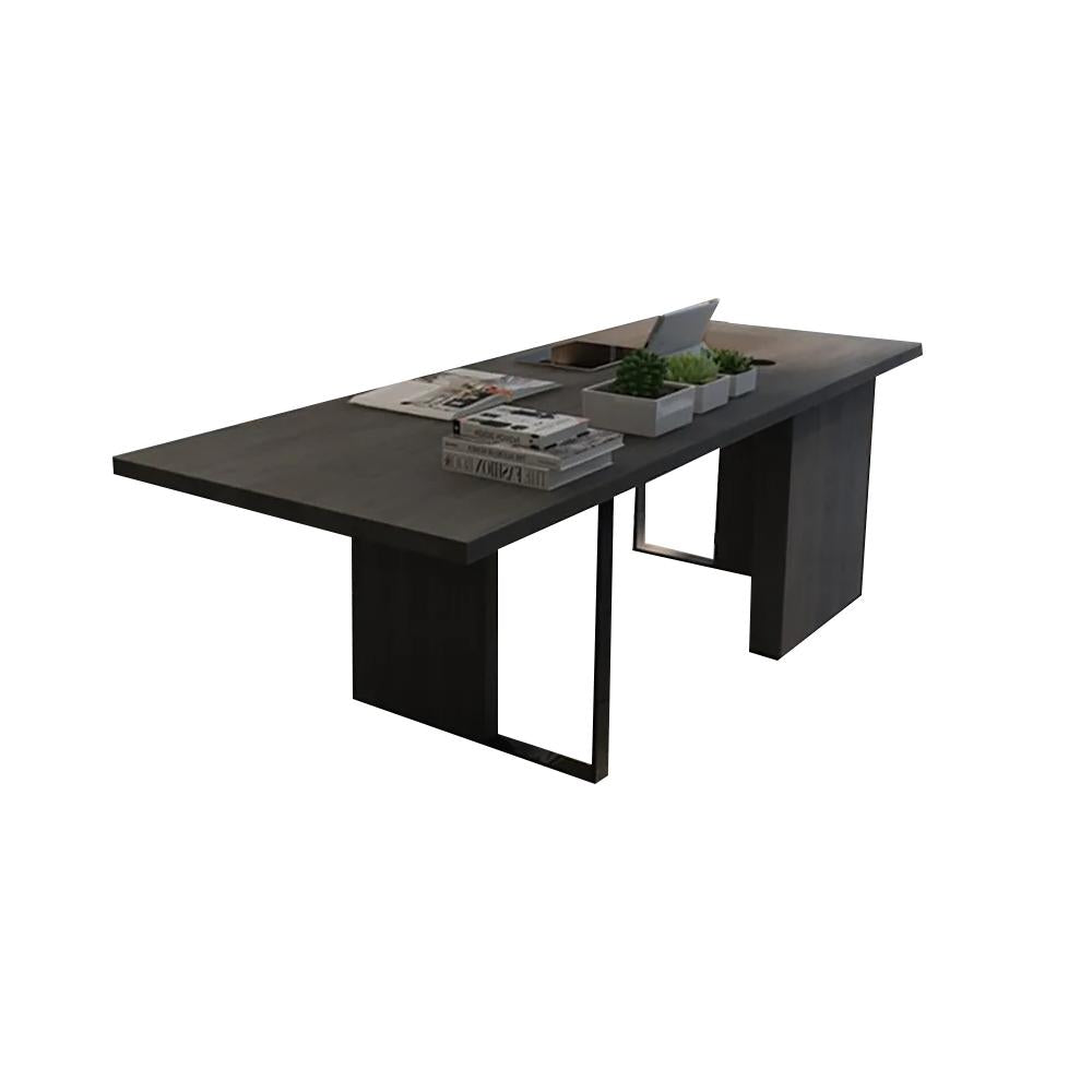 55.1" Black Rectangular Computer Desk with Drawer & Solid Wood Top