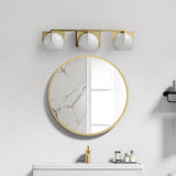 3-Licht-Weiß-Kugel-Badezimmer-Wandleuchte Metall-Waschtisch-Wandleuchte in Gold