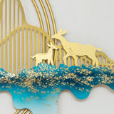 Moderne Wanddekoration aus Metall mit Hirsch-, Berg- und Ginkgo-Blättern