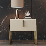 Modern Nightstand Off White Leather Upholstery 1-Drawer Bedside Table