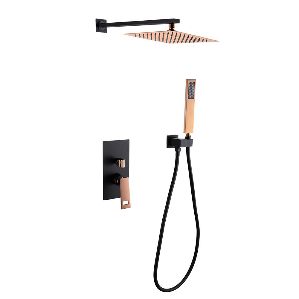 Wall-Mount Shower System 10" Rainfall Shower Head with Hand Shower Black & Rose Gold
