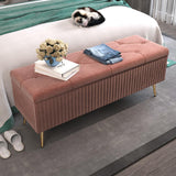 Modern Velvet Storage Bench Flip Top in Pink with Gold Legs