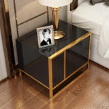 Schwarz lackierter Schlafzimmer-Nachttisch aus Edelstahl in Gold