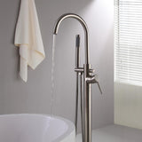 Brewst Brass Freestanding Bathtub Faucet Floor Mount with Handshower in Brushed Nickel