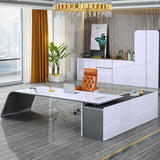 L-Shaped Right Hand Modern White Office Desk with Storage