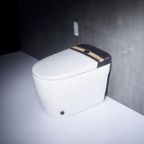 細長いワンピーススマートトイレフロアブラック＆ゴールドリムの自動トイレに取り付けられたオートマチックトイレ