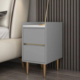 Italian Gray Nightstand Sintered Stone Top with 2 Drawers in Gold