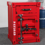Mesita de noche roja Industrial Loft Gabinete de almacenamiento de cabecera retro con puerta y cajón