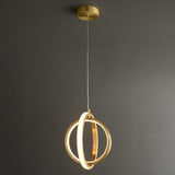 Lámpara colgante geométrica dorada Lámpara colgante LED de 2 anillos en latón