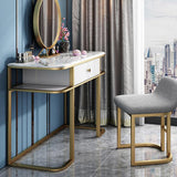 فوكس رخام الطاولة على طاولة المكياج مع مرآة وكرسي درج شملت قاعدة معدنية بالذهب صغير
