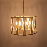 Modern Art Deco 6-flammiger Trommel-Kronleuchter, natürliches Seil, beige, handgewickelte Lampe