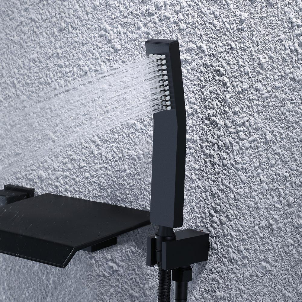Moda Stylish Design Wall Mounted Waterfall Bathtub Faucet with Handshower in Matte Black