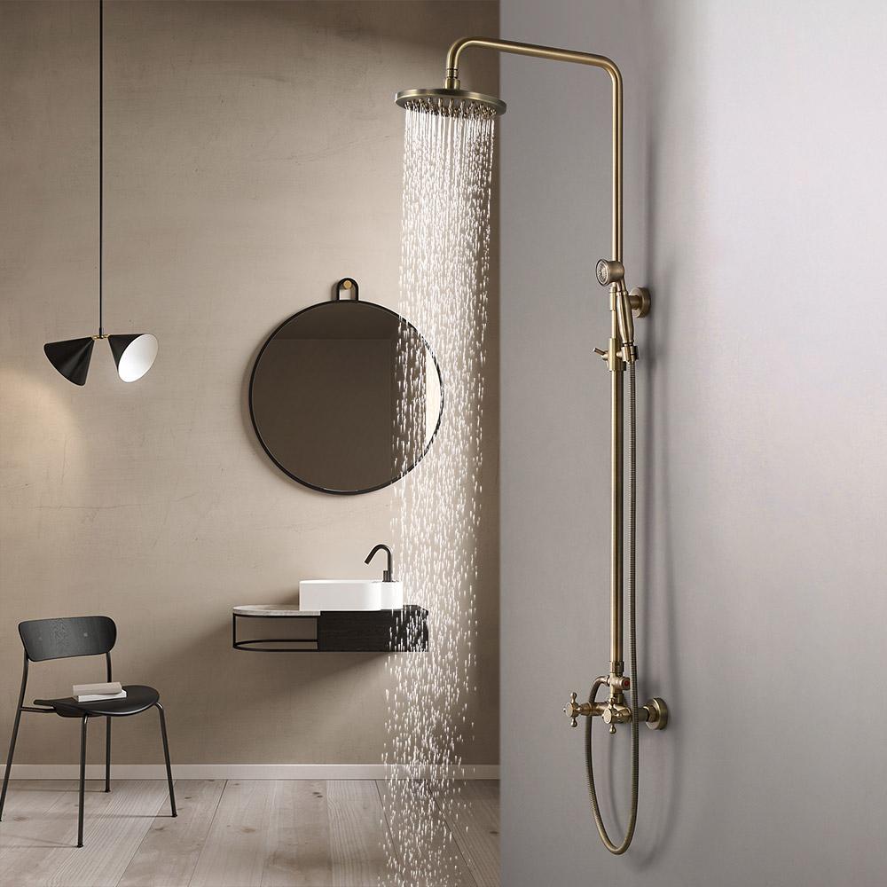 Classic Exposed Antique Brass Two Handle Round Rainshower Shower Fixture Solid Brass