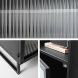 Nordic Minimalist Black Nightstand Glass Door Bedside Table with 2 Shelves