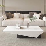 47" Block Coffee Table White Gloss Rectangular with Drawer Storage in Black