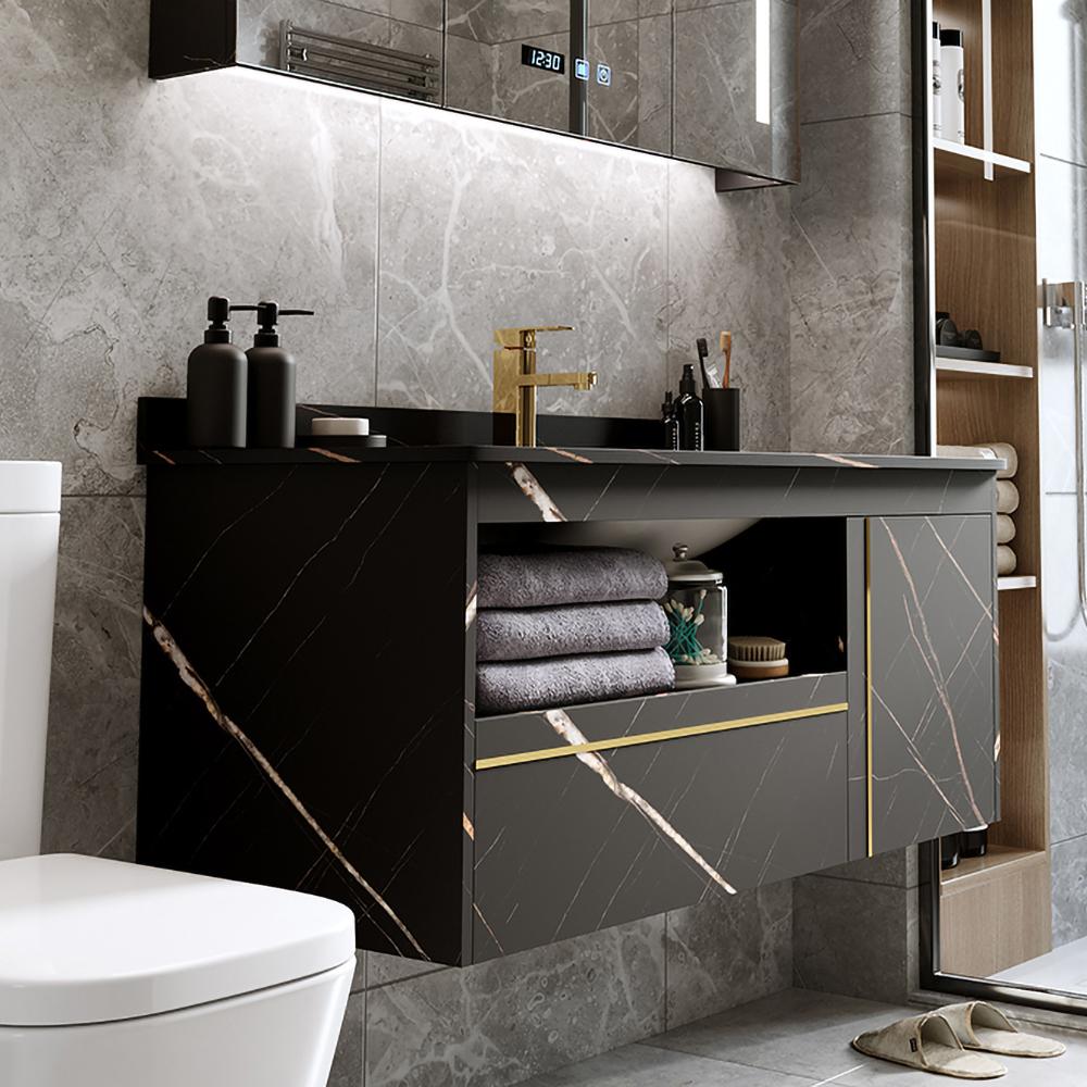 Modern 36" Black Floating Bathroom Vanity Wall Mount Ceramic Single Sink Vanity